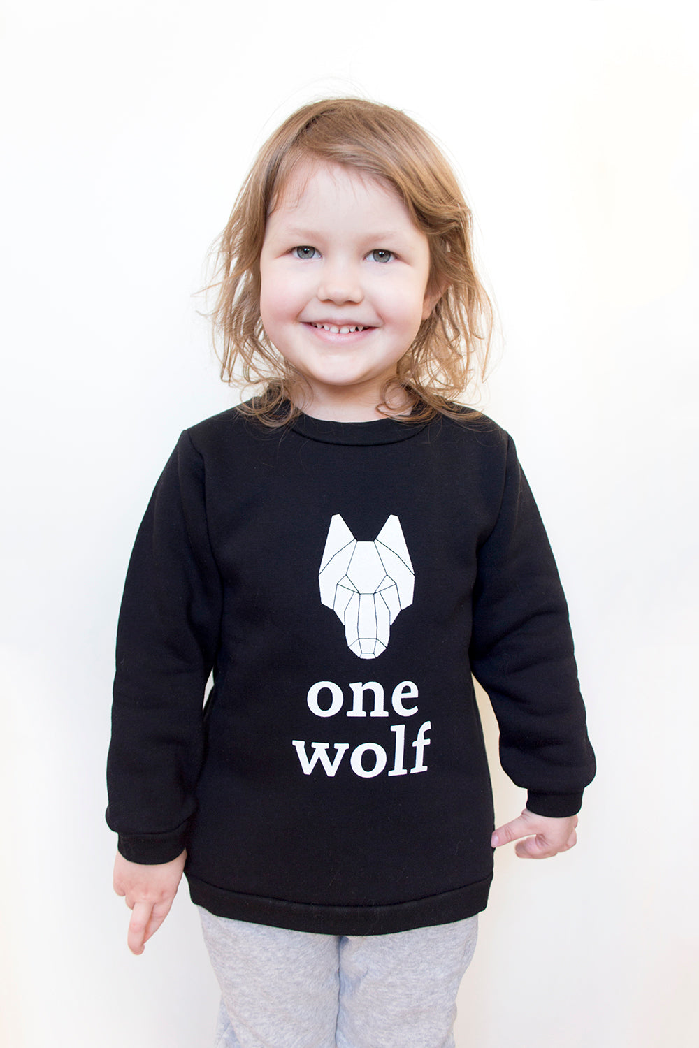 Kid's sweater ONE WOLF black with white logo (not brushed)