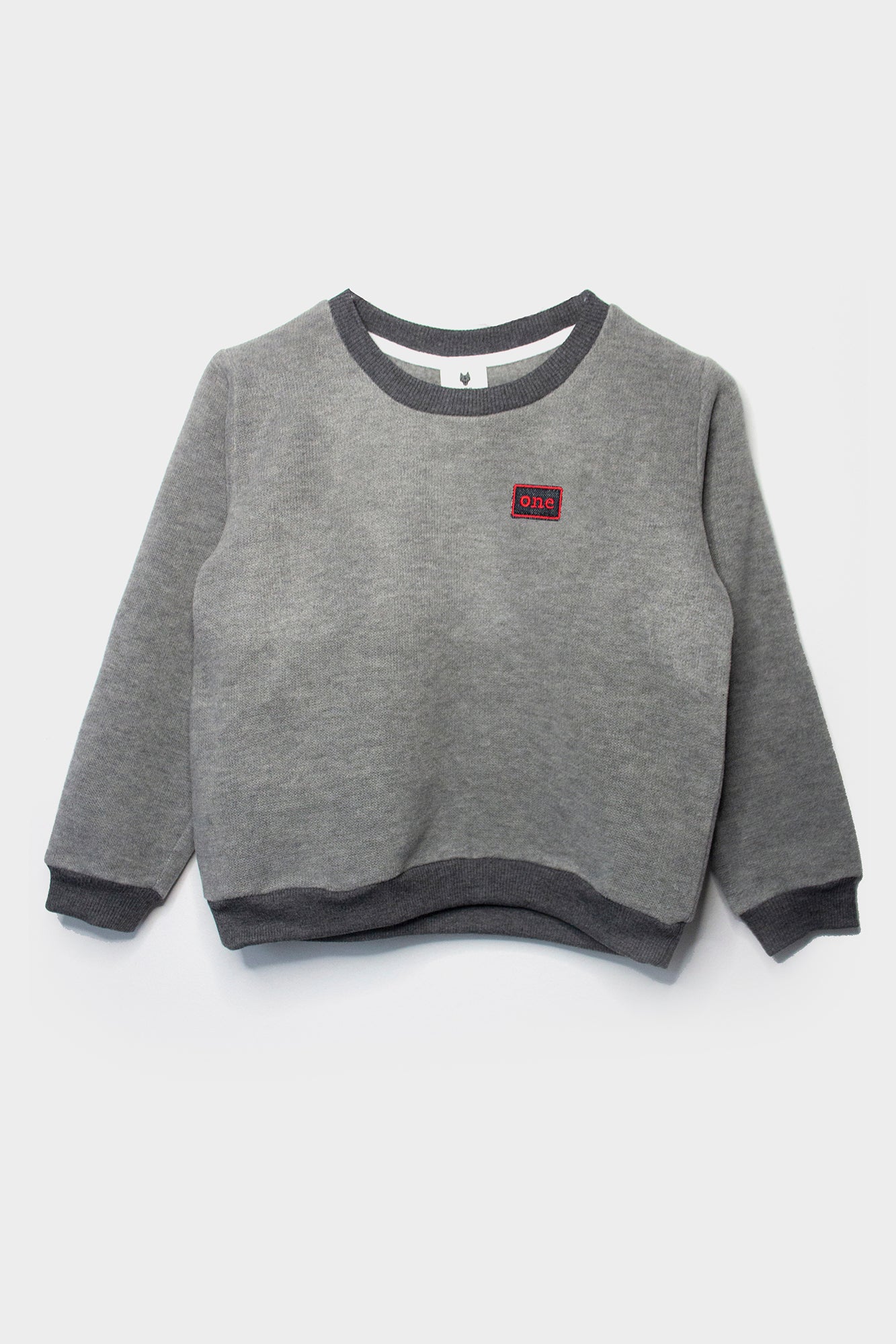 Kid’s sweater One Wolf, grey with small patch